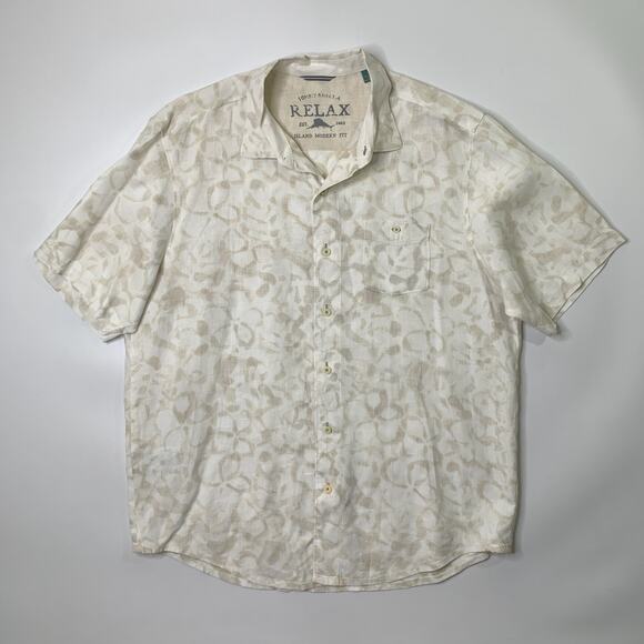 Tommy Bahama Shirt Mens L White Parchment Linen Relax Island Modern Fit Printed - Picture 2 of 12